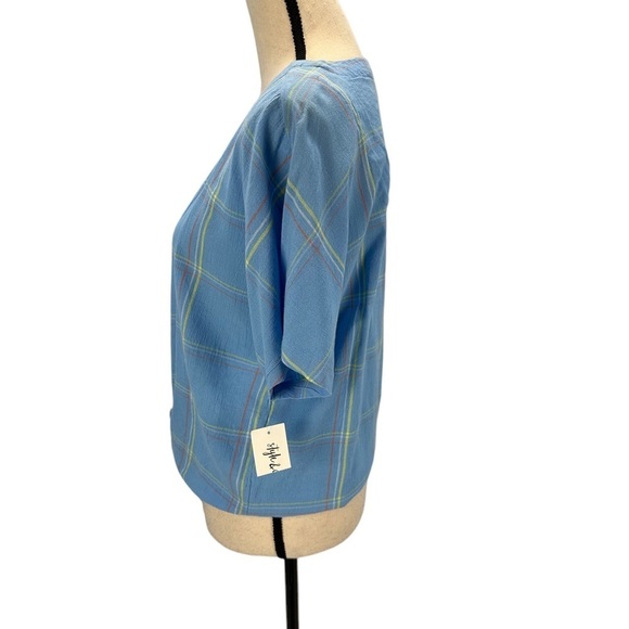 Style & Co Short Sleeve V Neck Button Up Tie Front Blouse - Blue - size Small - Picture 4 of 9